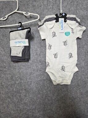 Carters Baby 3 Piece Body Suit & 2 Pairs Of Pants  3-6 Months Nwt